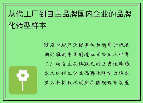从代工厂到自主品牌国内企业的品牌化转型样本