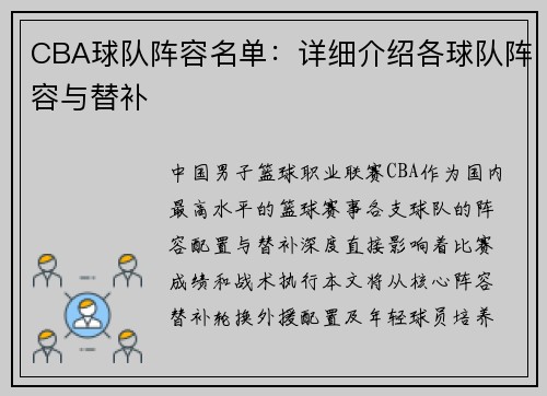 CBA球队阵容名单：详细介绍各球队阵容与替补